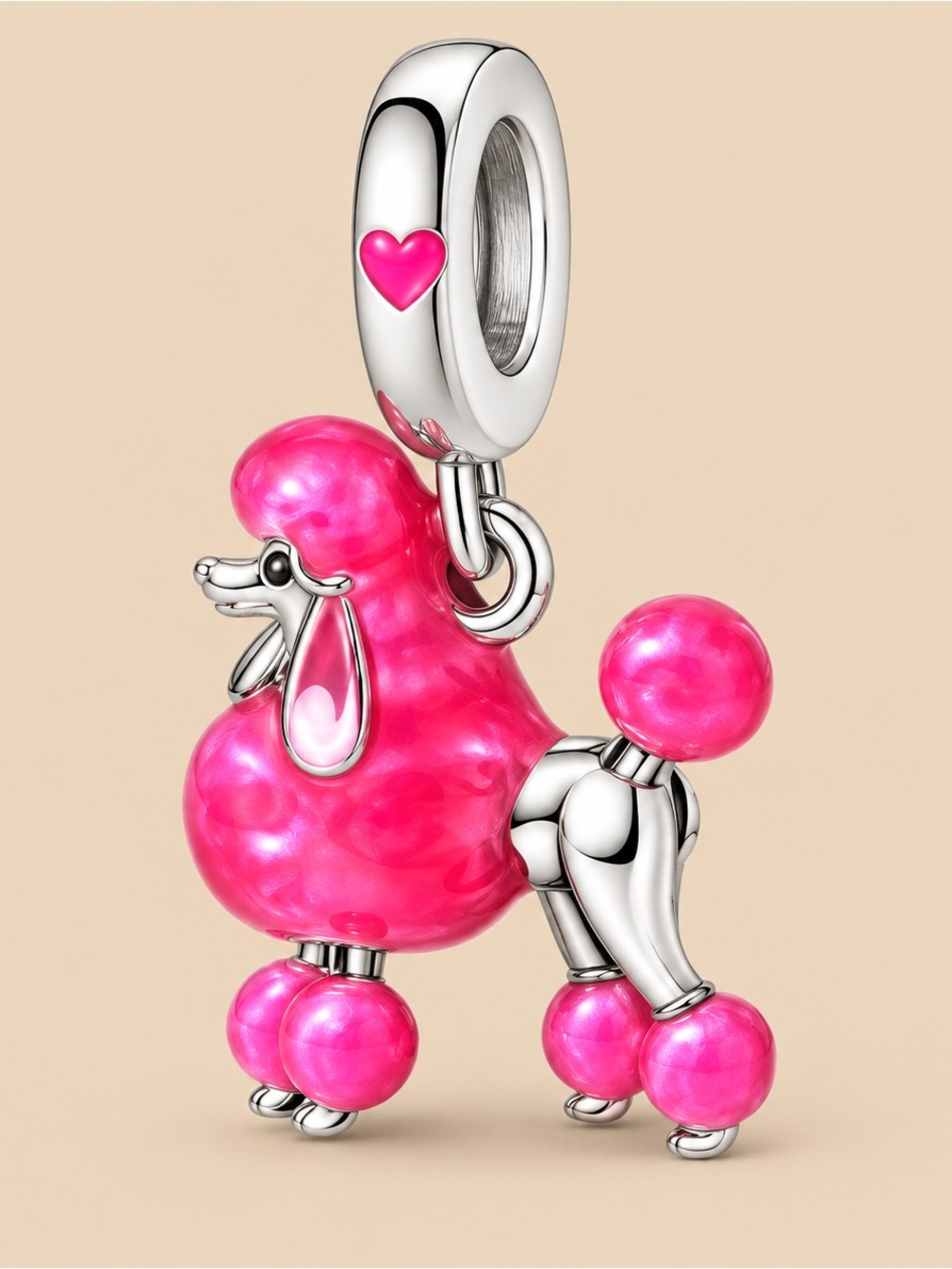 Sterling Silver Pink Poodle Dog Charm Pendant